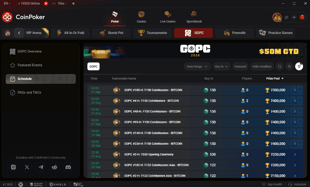 CoinPoker GOPC schedule